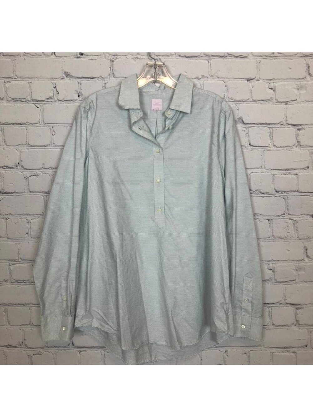 Ann Mashburn Blue White Stripe Popover Shirt Size XL 100% Cotton